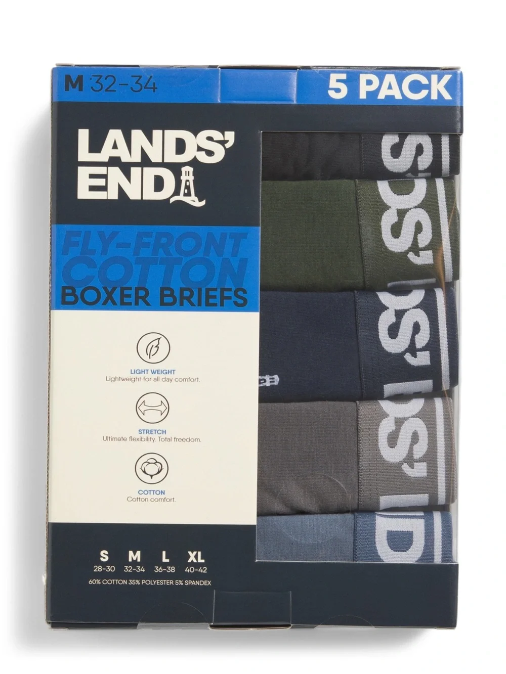 LANDS’ END Men’s 5 Pack Knit Boxer Briefs NWT